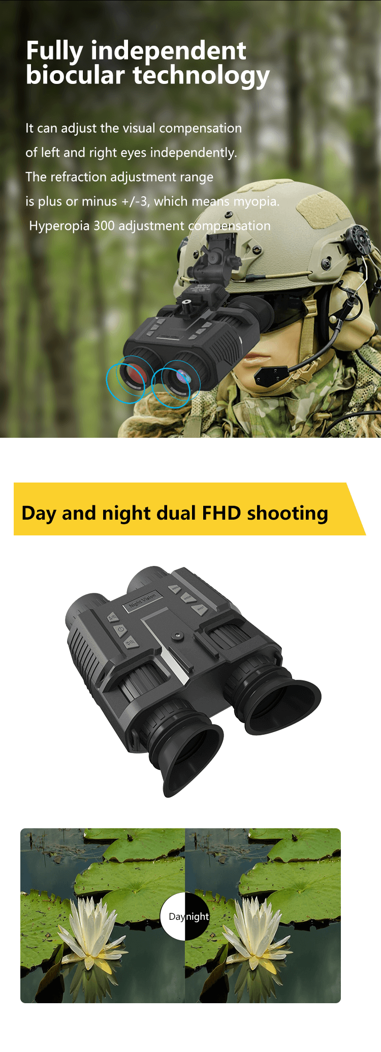 BushOwl Dual Night Vision Binoculars Goggles Hunting Camera Naked 3D Eyes Mount HD 1080P VideoPhoto Digital Telescope Tactical lnfrared Binoculars Outdoor Optics 3D Lens 3