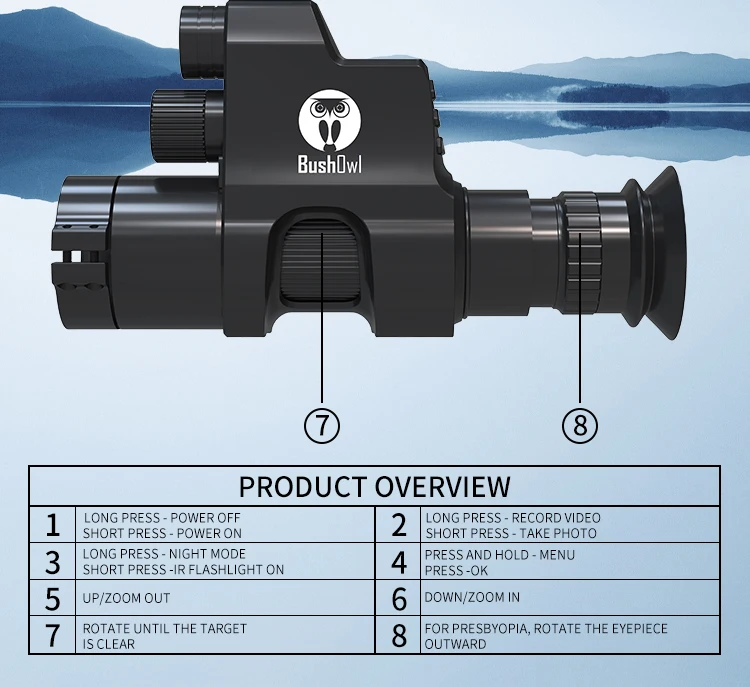 BushOwl NV007 Hunting Night Vision Scope 1080P Wildlife Telescope Monocular Clip on Attachment Camera with Built-in IR 850nm 940nm